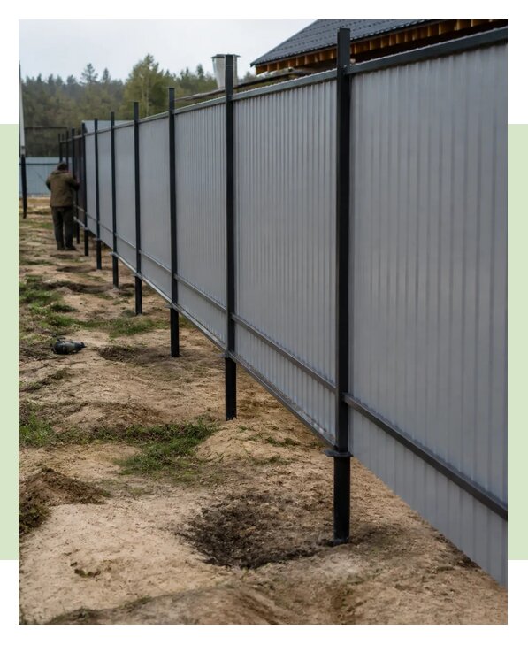 Забор из профнастила на винтовых сваях под ключ в Обнинске